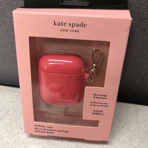 Kate Spade NY Air Pod Case Pink Embossed Logo With Key Ring NIB MSRP 35.00